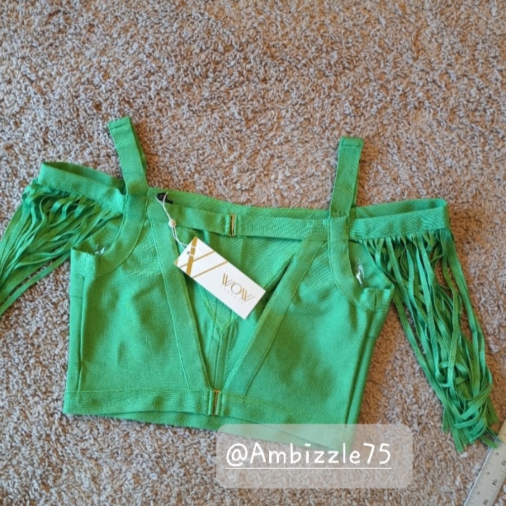 WoW Couture Bodycon Bandage Style Fringe Crop Top Festival Rave EDM - Picture 5 of 7